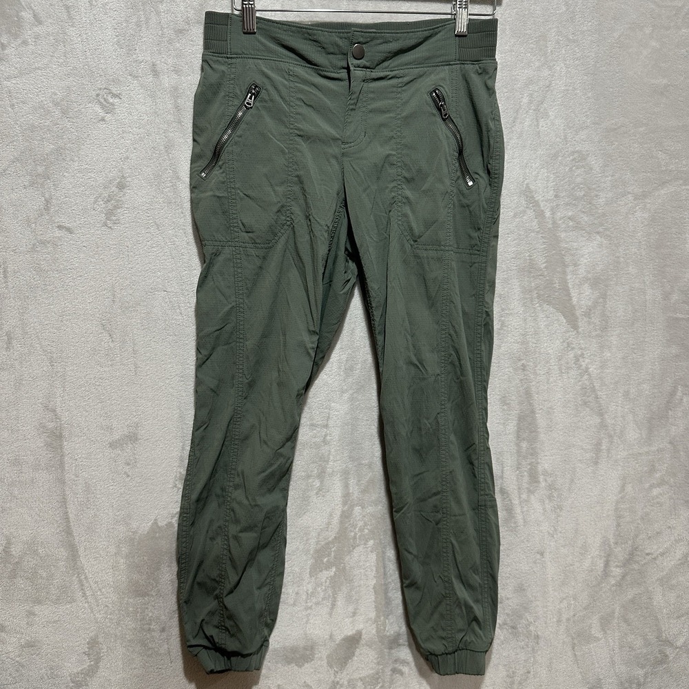 Athleta Crop Trekkie Jogger Pants Women's 8 Green Stretch Zip Pockets Athleisure
